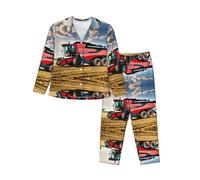 ERhoug Il pigiama delle donne della stampa del trattore della fattoria della società ha impostato la manica lunga giù il bottone, pigiama morbido per gli indumenti da notte e l'usura di salotto, Nero