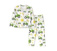 ERhoug Il pigiama delle donne della stampa dell'agricoltura del trattore ha messo la manica lunga giù il bottone, pigiama morbido per gli indumenti da notte e l'usura di salotto, Nero , XL