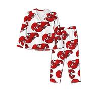 ERhoug Il pigiama delle donne della stampa dell'aragosta rossa ha messo la manica lunga giù il bottone, i pigiami morbidi per gli indumenti da notte e l'usura di salotto, Nero , M