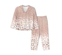 ERhoug Il pigiama delle donne della stampa di scintillio dell'oro rosa ha messo la manica lunga giù il bottone, i pigiami morbidi per gli indumenti da notte e l'usura, Nero , L