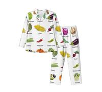 ERhoug Introduzione di vari set pigiama a maniche lunghe da uomo con stampa di verdure, pigiami morbidi con tasche, set da salotto con bottoni per gli uomini, Nero , XL