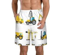 ERhoug Pantaloncini da bagno da uomo, ad asciugatura rapida, con stampa di camion e macchinari pesanti, con tasche, per abbigliamento casual estivo, bianco, S