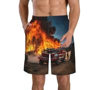 ERhoug Pantaloncini da bagno da uomo con stampa di fiamme pompiere, ad asciugatura rapida, da spiaggia, con tasche, per abbigliamento casual estivo, bianco, S