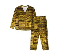 ERhoug Rustic Rocks - Set pigiama da donna con stampa a muro di mattoni, a maniche lunghe, con bottoni, morbido pigiama per indumenti da notte e abbigliamento da salotto, Nero , M