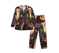 ERhoug Set pigiama a maniche lunghe da uomo con stampa horror di Halloween, pigiami morbidi con tasche, set da salotto con bottoni per gli uomini, Nero , L