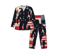 ERhoug Set pigiama a maniche lunghe da uomo con stampa patriottica dei soldati militari americani, set da notte morbidi con tasche, set da salotto da uomo con bottoni, Nero , L