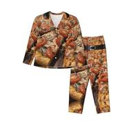 ERhoug Tasty Pizza Stampa Womens Pigiama Set Manica Lunga Pulsante Giù, Pjs Morbido Per Indumenti Da Notte E Lounge Wear, Nero , XL
