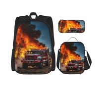 ERhoug Zaino, borsa portapranzo, astuccio, set da 3 pezzi, per lavoro e | Firefighter Fireman Flame Print, robusto tessuto Oxfordfabric, libreria, borsa per il pranzo, zaino per computer portatile