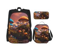 ERhoug Zaino, borsa portapranzo, astuccio, set da 3 pezzi, per lavoro e | Stampa con funghi magici, robusto tessuto Oxford, borsa per libri, borsa per il pranzo, zaino per computer portatile