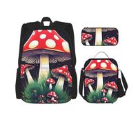 ERhoug Zaino, borsa portapranzo, astuccio, set da 3 pezzi, per lavoro e | Stampa con funghi magici, robusto tessuto Oxford, borsa per libri, borsa per il pranzo, zaino per computer portatile
