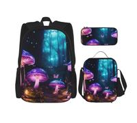 ERhoug Zaino, borsa portapranzo, astuccio, set da 3 pezzi, per lavoro e | Stampa con funghi magici, robusto tessuto Oxford, borsa per libri, borsa per il pranzo, zaino per computer portatile