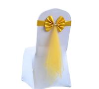 ERHTGUO 10pcs Elastic Chair Sashes Knot Wedding Decoration Buckle Back Cover Hotel Home Seat Elegant Modern Ribbon Decors(Gold)