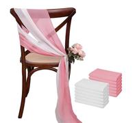 ERHTGUO 17x275cm Sage Green Chiffon Chair Sashes Wedding Covers Ribbon Party Aisle Decor(White Dark Pink,50PCS)