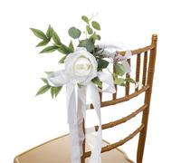 ERHTGUO 2/4PCS Outdoor Wedding Aisle Artificial Flower Chair Decorations, Backrest Flowers, Chapel Floral Arrangements, Decor(White TM0210A,4pcs)