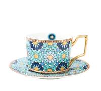 ERHTGUO 250ml English Vintage Pattern Ceramic Coffee Cup Saucer Set European Porcelain Tea Mugs Home Afternoon Flower(Color-02)