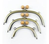 ERHTGUO 3Pcs 12/16/20cm Wood Bead Purse Frame Metal Handbag Handle Wallet Woven-Bag Kiss Clasp DIY Handmade Leather Craft Accessories(Skin Color,12.5cm)