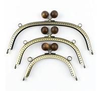 ERHTGUO 3Pcs 12/16/20cm Wood Bead Purse Frame Metal Handbag Handle Wallet Woven-Bag Kiss Clasp DIY Handmade Leather Craft Accessories(Coffee,12.5cm)