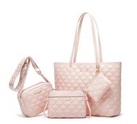ERHTGUO 4pcs/Set Women Wave Large Capacity Tote Bag Set Fashion Mutil-Function Single Shoulder Bags Handbag Wallet Suit Crossbody(Pink A)