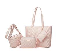 ERHTGUO 4pcs/Set Women Wave Large Capacity Tote Bag Set Fashion Mutil-Function Single Shoulder Bags Handbag Wallet Suit Crossbody(Pink E)