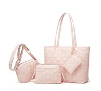 ERHTGUO 4pcs/Set Women Wave Large Capacity Tote Bag Set Fashion Mutil-Function Single Shoulder Bags Handbag Wallet Suit Crossbody(Pink B)