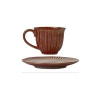ERHTGUO A Set Of Cups And Plates Coffee Cup Retro Style Ceramic Striped Office Afternoon Tea Coarse Pottery Drinking Water Milk(Red brown)