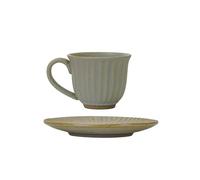 ERHTGUO A Set Of Cups And Plates Coffee Cup Retro Style Ceramic Striped Office Afternoon Tea Coarse Pottery Drinking Water Milk(Light coffee)