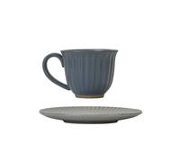 ERHTGUO A Set Of Cups And Plates Coffee Cup Retro Style Ceramic Striped Office Afternoon Tea Coarse Pottery Drinking Water Milk(Dark blue)