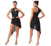 ERHTGUO Abito body da danza lirica donna, pizzo floreale, strass