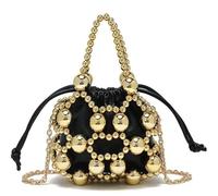 ERHTGUO Beaded Woven Bag Fashionable Crossbody Handbag Elegant Design Dinner Polyester Lining Hard Acrylic Material(Black and golden)