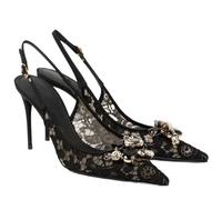 ERHTGUO Black Mesh Lace Slingback Pointed Toe Ankle Strap High Heels Sparkling Rhinestone Decoration Sexy Party for Women(36)