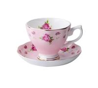ERHTGUO Bone China Coffee Mug Cups Cup And Saucer Set With Spoon Afternoon Tea For Party(Pink Rose 170ML)