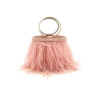 ERHTGUO Borsa a tracolla con piume di struzzo, borsa da sera chic donna, pochette a forma cilindro catena a(Pink)