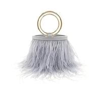 ERHTGUO Borsa a tracolla con piume di struzzo, borsa da sera chic donna, pochette a forma cilindro catena a(Grey)