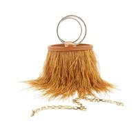 ERHTGUO Borsa a tracolla con piume di struzzo, borsa da sera chic donna, pochette a forma cilindro catena a(Brown)
