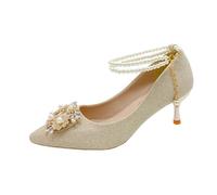 ERHTGUO Bridal Shoe Two-Way Wear Thin Heel High Strap Knot Design Elegant Korean Style Spring Season Wedding Footwear(Champagne Gold 5cm,36)