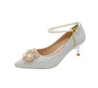 ERHTGUO Bridal Shoe Two-Way Wear Thin Heel High Strap Knot Design Elegant Korean Style Spring Season Wedding Footwear(Silver 5cm,40)