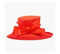 ERHTGUO Cappelli da sposa di lusso, cappelli formali for donna, sinamay con parte superiore piatta e piume, for il tè del pomeriggio(Red)