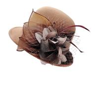 ERHTGUO Cappello classico a tesa larga Fedora con cintura di perle, solido, for uomo e donna, invernale, for matrimonio, chiesa, jazz(Caramel)
