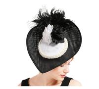 ERHTGUO Cappello da sposa con piume e fiori di perle, cappello velo, copricapo for festa del tè(Black white)