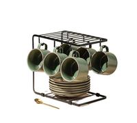 ERHTGUO Ceramics Coffee Cup And Dish Set Drinkware Sets Breakfast Cups Afternoon Tea Flower Water Milk Mug(Green sets)