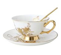 ERHTGUO Coffee Cup Small Set Ceramic British Afternoon Tea Bone China Flower European Saucer(Color-01)