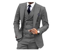 ERHTGUO Completo da Sposo in Lino, 3 Pezzi, Blazer, Gilet e Pantaloni, Smoking Aderente for, Eleganti Abiti Festa, in Stile retrò con Scollo a V