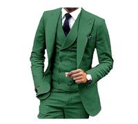 ERHTGUO Completo da Sposo in Lino, 3 Pezzi, Blazer, Gilet e Pantaloni, Smoking Aderente for, Eleganti Abiti Festa, in Stile retrò con Scollo a V
