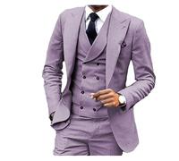 ERHTGUO Completo da Sposo in Lino, 3 Pezzi, Blazer, Gilet e Pantaloni, Smoking Aderente for, Eleganti Abiti Festa, in Stile retrò con Scollo a V