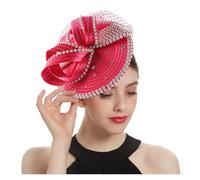 ERHTGUO Fascinator in raso perfetto, accessori for capelli eleganti, cappelli multicolori, cappello da festa del tè, copricapo di piume con velo donna(Rose Red)