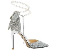 ERHTGUO French Pointy Shallow Mouth Temperament Elegant Sequin Bow High Heels Women's Fine Heel Pearl Line with A Single Shoe(Silver9cm,36)