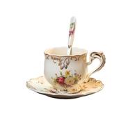 ERHTGUO Ivory Porcelain Coffee Cups And Saucers Set Vintage Floral Painted Rose Household Breakfast Cup Ceramic Afternoon Teacup(Color 1)