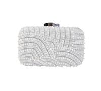 ERHTGUO Ladies Pearl Elegant Evening Bag Fashionable Stylish Beading Wedding Dinner Party Banquet Dress Clutch With Long Chain Purse(Silver)