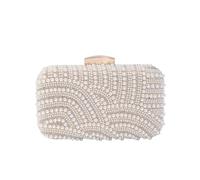 ERHTGUO Ladies Pearl Elegant Evening Bag Fashionable Stylish Beading Wedding Dinner Party Banquet Dress Clutch With Long Chain Purse(Gold)