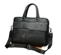 ERHTGUO Men Oil Waxy Leather Antique Design Black Business Briefcase 16" Laptop Document Case Attache Messenger Bag Tote Portfolio(Black)